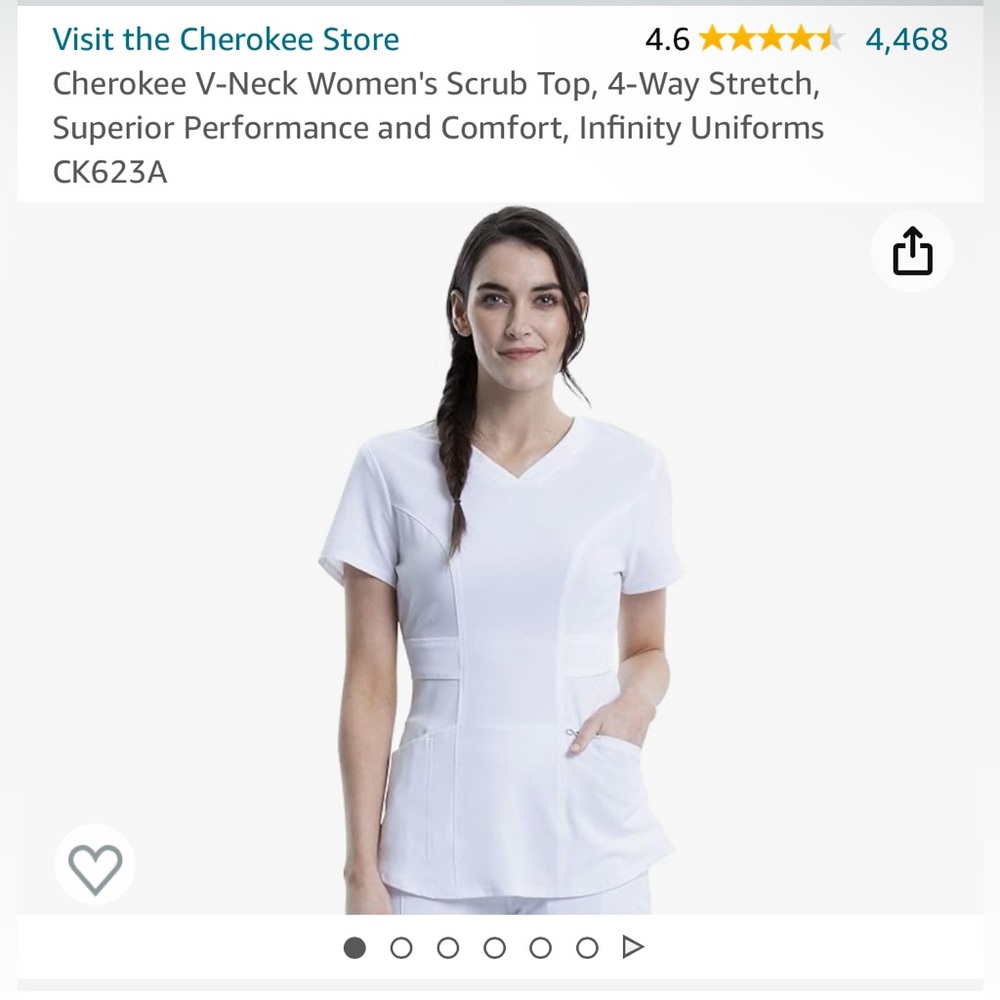 Cherokee V-Neck Women Scrub. White. NWT. S.